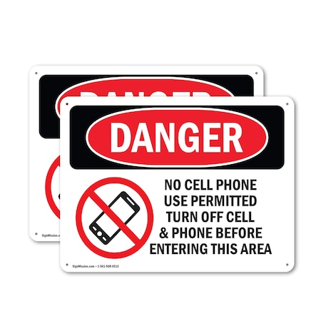 Signmission No Cell Phone Use In Area, 10 in W x Rectangle, Aluminum OS-2PACK-DS-A-710-L-1736